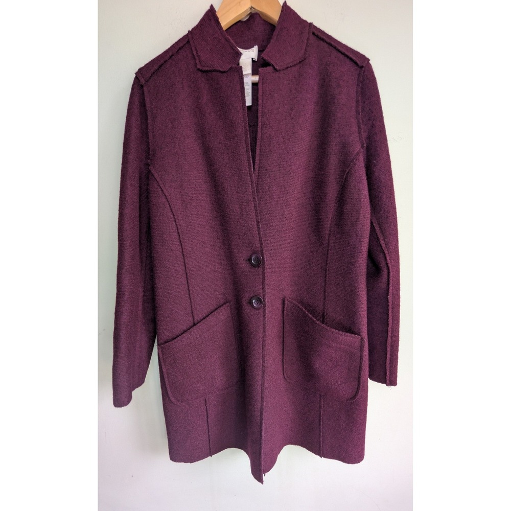Chicos Plum Purple‎ Wool Blend Car Coat Womens 1 Medium Exposed Seam Jacket